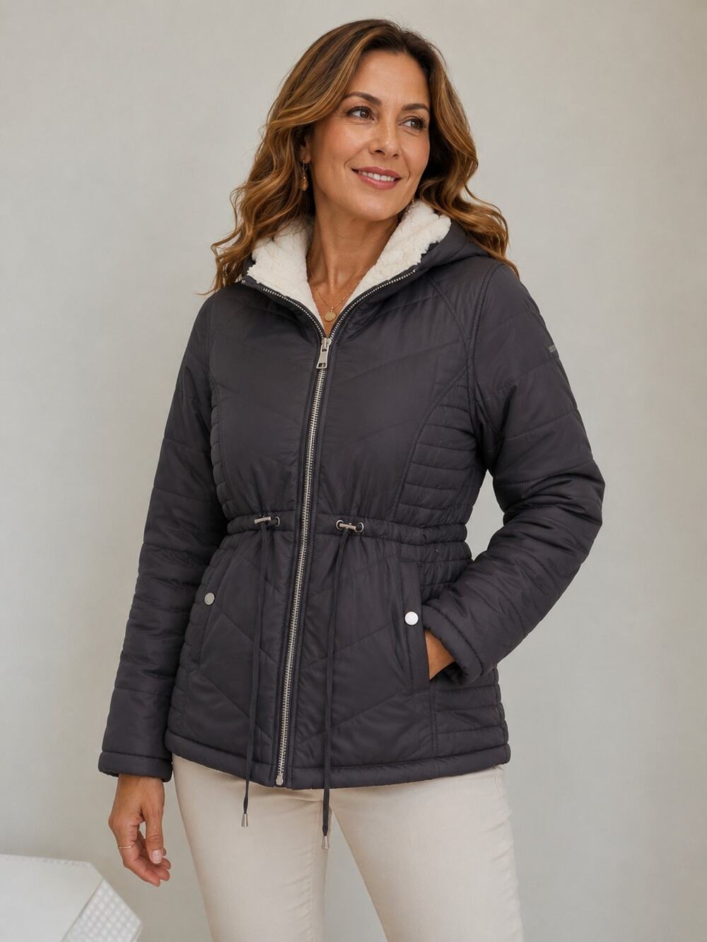 Bebe Women's Winter Coat Jacket Reversible Faux Fur Lined Anorak Parka Sz M